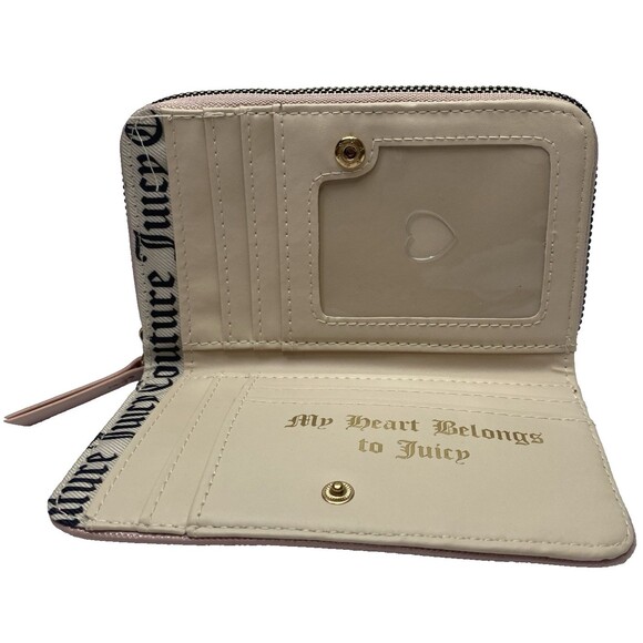 Juicy Couture Pink Zip Around Wallet Heart Charm Small Patent Logo Embossed Y2K - Picture 11 of 15